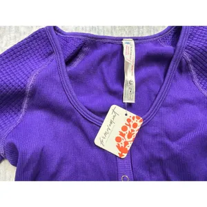 Free People Movement Bail out Amethyst Purple Waffle Knit Top XS/S OB1836168‎ thumbnail 2