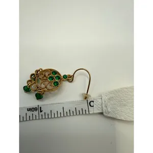 Gold Tone Emerald Green Rhinestone Filigree Chandelier Drop Dangle Earrings thumbnail 3