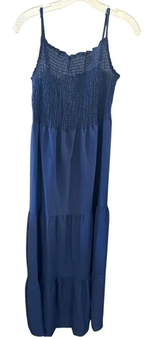 Navy Blue Maxi Dress tiered smocked boho women’s size medium NEW thumbnail 1