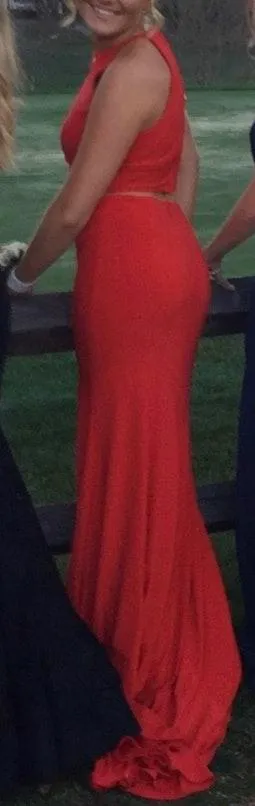 Two Piece Halter High Slit Red Prom Dress thumbnail 8