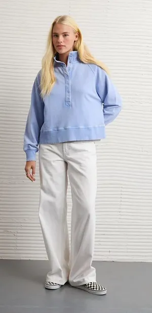 American Eagle Blue Henley Pullover Sweatshirt XS thumbnail 1