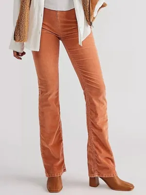 Free People We The Free Pants Size 27 Cognac Brown Corduroy‎ Slim Flare Western Forest Fairy thumbnail 1