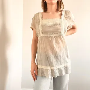 Vintage Marty Nordstrom Boho Lace-Trim Square Neck Women's Top in Cream thumbnail 2