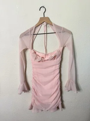 Babyboo Brea Pink Mini Dress Sparkle‎ Shimmer Long Sleeve Mesh Women’s Size S thumbnail 3
