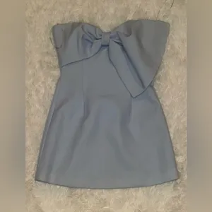 NEW SAU LEE Elly Asymmetric Bow Sleeveless Mini Dress Pastel Blue sz 10 thumbnail 4