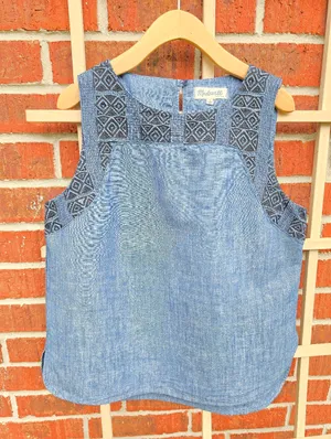 Madewell Blue Textured Design Sleeveless Top Large thumbnail 4