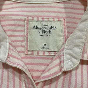 Abercrombie & Fitch Pink White Striped Button Down Shirt Women’s Medium thumbnail 3