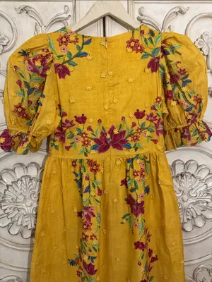 Farm Rio Boho Floral Dream Yellow Smocked Midi Dress - Sz Small thumbnail 12