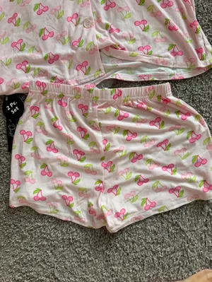 NWT Star Dust two piece short sleeve shorts cherry pajama set size medium thumbnail 7