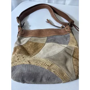VTG Fossil Suede/Leather Snake Patchwork Shoulder‎ Crossbody HOBO Bag Purse BOHO thumbnail 2