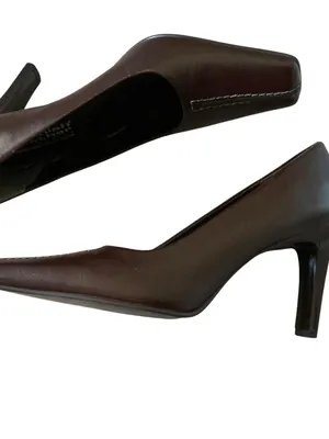 Vtg 90s Spanish leather by Sergio Zelcer pumps brown square toe heels shoes 6 thumbnail 2