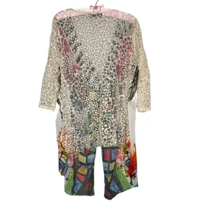 Ali Miles L Tunic Top Artsy Art To Wear Boho Lagenlook Colorful Flowy Lace Sheer thumbnail 5