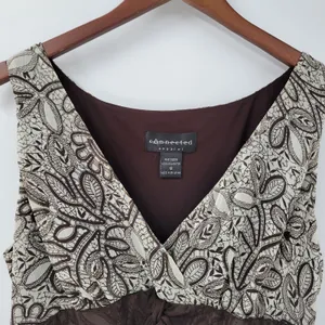 Connected Apparel Womens Dress 12 Brown Floral Sleeveless Drop Waist Midi Flowy‎ thumbnail 5