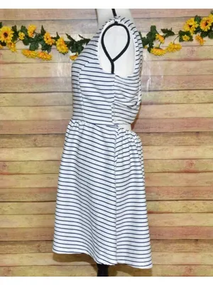 Lauren Conrad Sun Dress Navy Nautical Cross Back Size L Fit & Flare Preppy Lined thumbnail 5