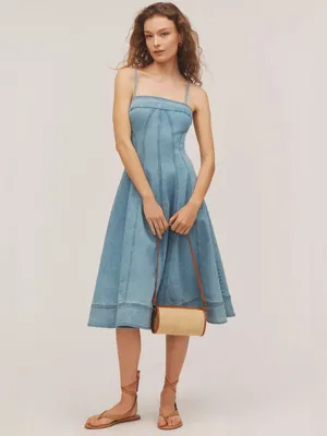 Anthropologie denim midi dress Marin Square Neck Pilcro fit & flare light wash thumbnail 9