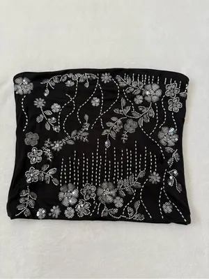 Faded Rose Black Beaded Sequin Tube Top M NWT Fairy Goth Y2K Party thumbnail 2