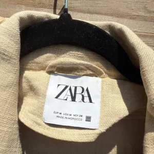 Zara Beige Linen Blend Cropped Jacket Frayed Hem Boho Tan Medium thumbnail 2