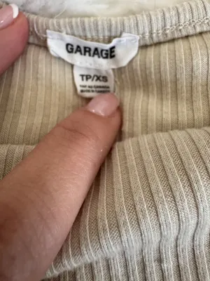 Garage Ribbed Crop Tank Top Beige XS Square Neck Fitted thumbnail 3