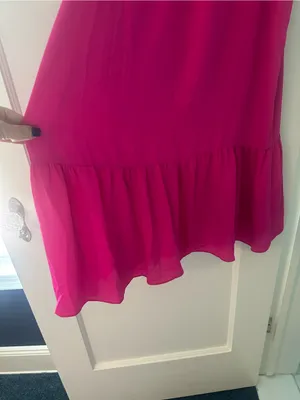 Amanda Uprichard nwt hot pink dress drop waist lined chain halter ruffle MEDIUM thumbnail 11
