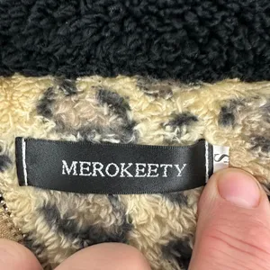 Merokeety Womens Leopard Half-Zip Sherpa Pullover Sweatshirt Size Small thumbnail 3