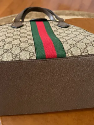 Gucci Brown GG Canvas Satchel with Green and Red Cherry Web Stripe thumbnail 4
