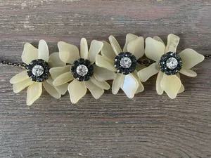 Chunky Pale Yellow Flowers with Crystal Rhinestones Necklace Boho Vintage-Style thumbnail 4