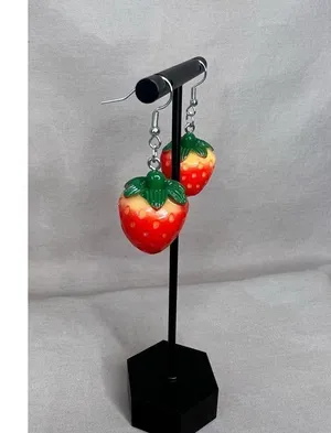 NWT Handmade Fun Strawberry Dangly Food Earrings thumbnail 3