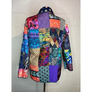 Jacket Quilted silk reversible bright green blue pink Size XL thumbnail 6