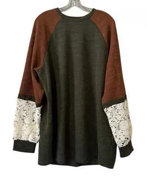 Sunshine & Rodeos Sweater Women Size XL Crocheted Sleeves Peasant Cottagecore‎ thumbnail 1