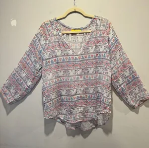 Roberta Roller Rabbit Elephant Print‎ Gauze Lightweight V-neck Blouse Top Medium thumbnail 1