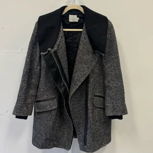 Vince Shawl Collar Asymmetrical Zip Wool Blend Lambskin‎ Trim Tweed Ines Coat XS thumbnail 4