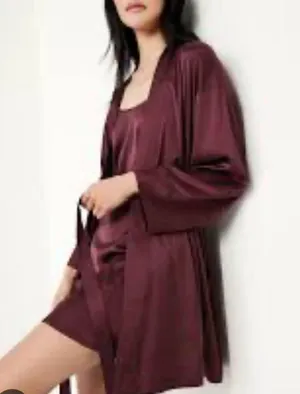 Gap Burgundy Satin Robe with tie thumbnail 3