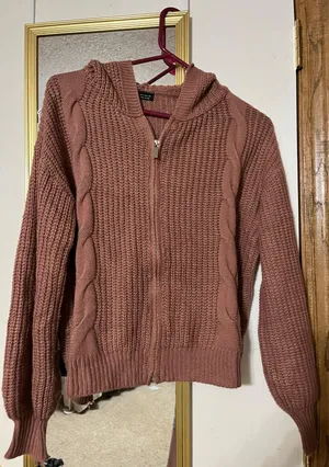 pink sweater zip up thumbnail 1