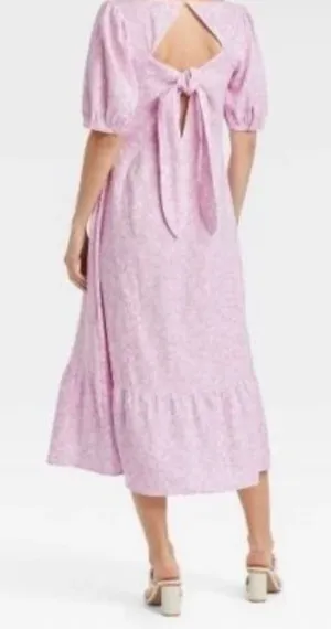 Who What Wear‎ Women's Floral Linen Blend Tie Back Midi Dress Purple Size Large thumbnail 1