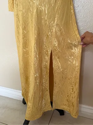 NWT H&M Gold Metallic Jacquard One Shoulder Open Back Maxi Dress M Y2K Glam thumbnail 4