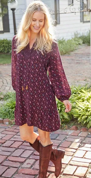Matilda Jane Burgundy Floral Boho Peasant Shift Dress Size S thumbnail 1