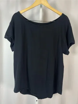 Fabletics Black Medium Short Sleeve Scoop Neck Tee Off Shoulder Yoga Workout thumbnail 1
