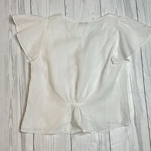 Madewell Flutter Sleeve Linen Ivory Blouse Button Front Size 10 thumbnail 7
