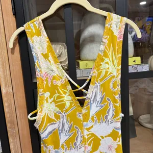 Free People Floral Ribbed Bodysuit plunge vneck sleeveless tank open back sexy thumbnail 6