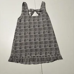 Black White Plaid Ruffle Hem Mini Dress Bow Back Sleeveless Preppy Y2K thumbnail 4