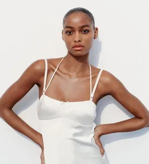 ZARA dress maxi white lingerie inspired satin effect wedding party thumbnail 3