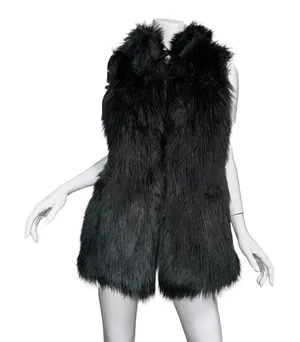 Ann Taylor LOFT Black Faux‎ Fur Vegan Chunky Vest Mob Wife Western Glam XS/S thumbnail 1