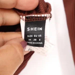 SHEIN Brown Ribbed Square Neck Long Sleeve Crop Top Womens Medium thumbnail 3