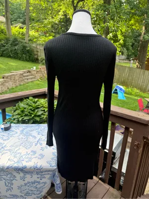 Zara Black Ribbed Button-Front Long Sleeve Dress size m medium thumbnail 4