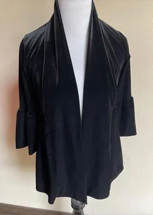 Michael Stars Black Luxe‎ Velvet Open Front Bell Sleeve Jacket Top One Size thumbnail 1
