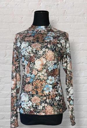 Floral Mesh Mock Neck Long Sleeve Top Y2K Festival Date thumbnail 1