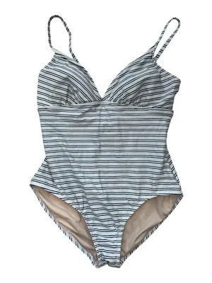 Kona Sol Navy Blue & White Striped One-Piece Swimsuit - Size Large thumbnail 2