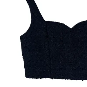 NWT Abercrombie & Fitch Boucle Tweed Corset Crop Top Black Chic Elegant Size S thumbnail 2