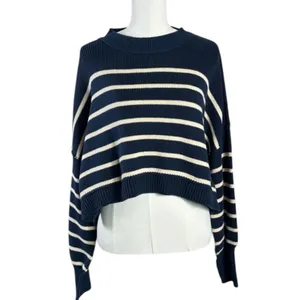 Free People Easy Street Stripe Crop Pullover Size Medium Navy Preppy Coastal thumbnail 7