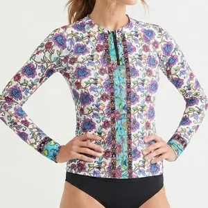Nanette Lepore Long Sleeve Floral Zip Rash Guard Swim Shirt Size Large thumbnail 1